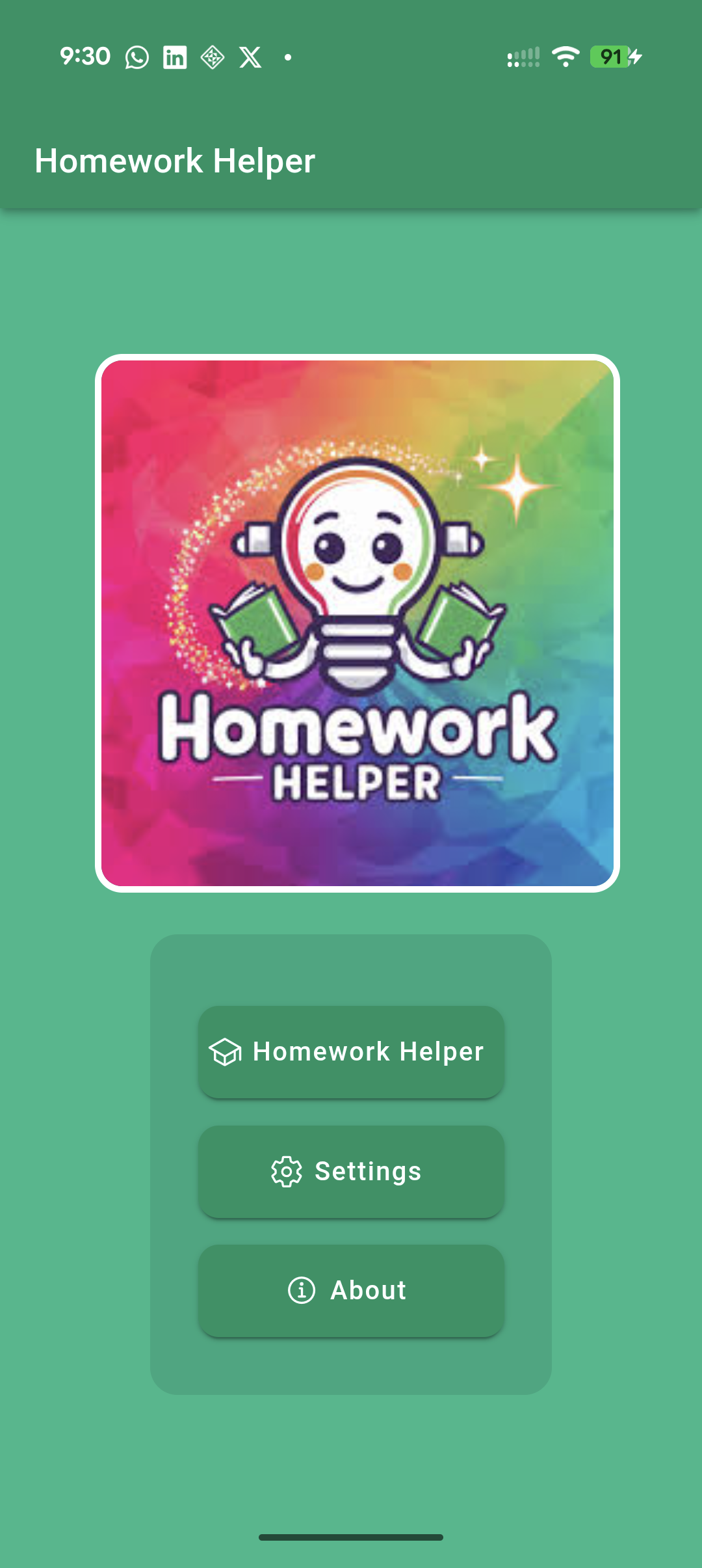 Homework Helper Main Screen