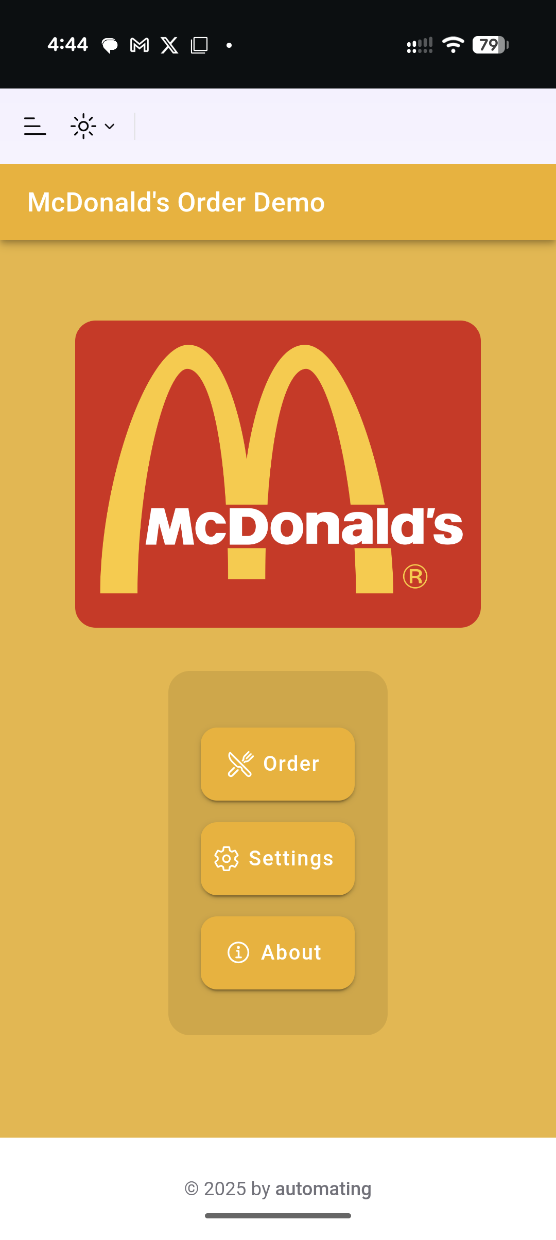 Order Kiosk Main Screen